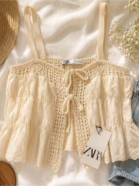 Zara Crochet Eyelet Tie-Front Tank Top
Size Small | NWT